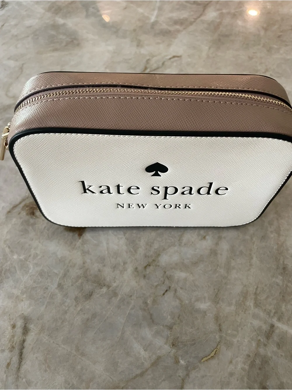 kate spade Cream and Black Logo Crossbody Mini Cam Bag